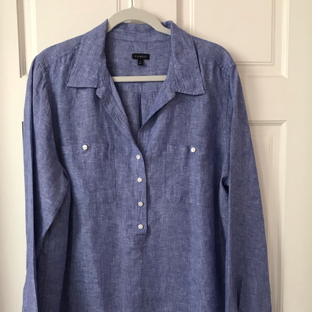 Blue linen long sleeve blouse